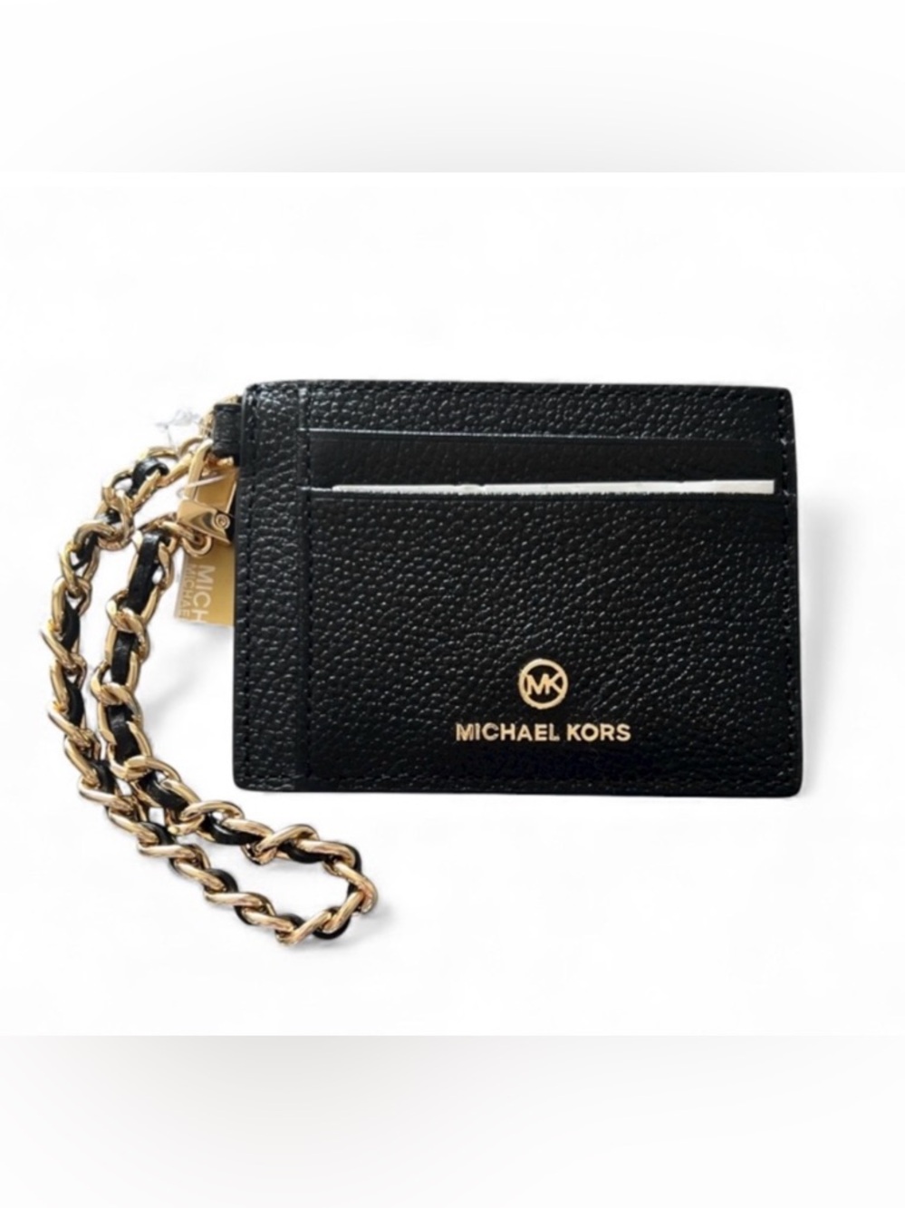 Michael Kors Black and Gold Card Holder Jet Set Charm Leather or wristlet NWT